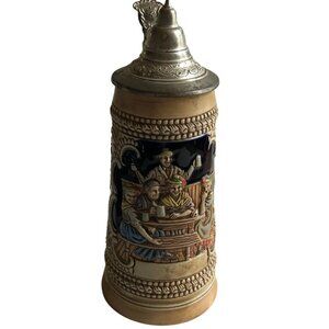 VINTAGE BUDWIESER GERMAN TAVERN SCENE CERAMARTE STIEN 1976  LIDDED BEER MAN CAVE